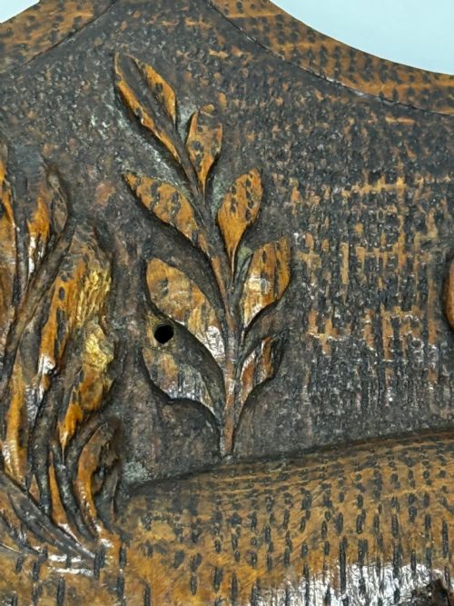19TH CENTURY PUGIN DESIGN CARVED TIGER OAK HERALDIC LION SHIELD CREST - ADDITIONAL PHOTO 11
