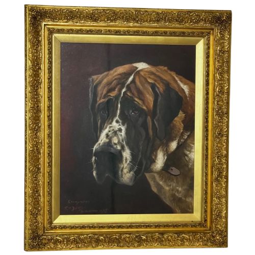 oil painting prized saint bernard dog by frederick thomas daws - CATEGORY: ANTIQUE ART - DATED EDWARDIAN