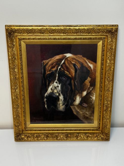 OIL PAINTING PRIZED SAINT BERNARD DOG BY FREDERICK THOMAS DAWS - ADDITIONAL PHOTO 1