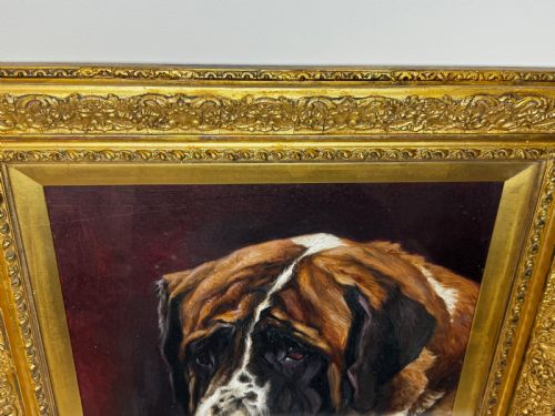 OIL PAINTING PRIZED SAINT BERNARD DOG BY FREDERICK THOMAS DAWS - ADDITIONAL PHOTO 4