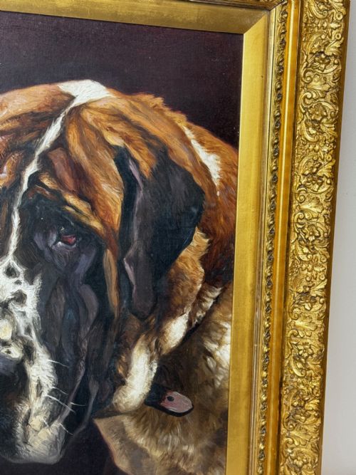 OIL PAINTING PRIZED SAINT BERNARD DOG BY FREDERICK THOMAS DAWS - ADDITIONAL PHOTO 5