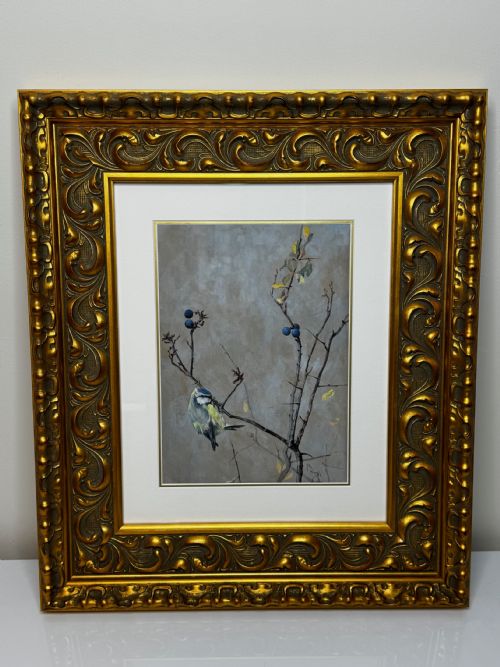 VICTORIAN WATERCOLOUR APPLE BLOSSOM BLUE TIT BIRD BY ARTHUR WARDLE - ADDITIONAL PHOTO 1