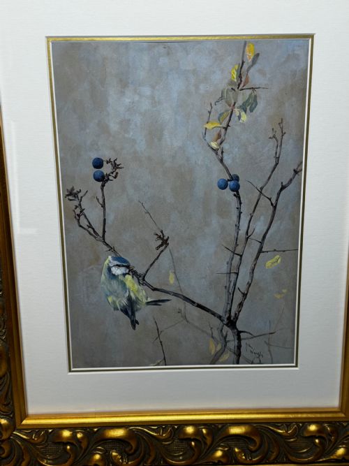 VICTORIAN WATERCOLOUR APPLE BLOSSOM BLUE TIT BIRD BY ARTHUR WARDLE - ADDITIONAL PHOTO 7