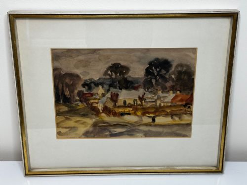 PAINTING LANDSCAPE TEMPLE VILLAGE BY SIR WILLIAM GEORGE GILLIES - ADDITIONAL PHOTO 1