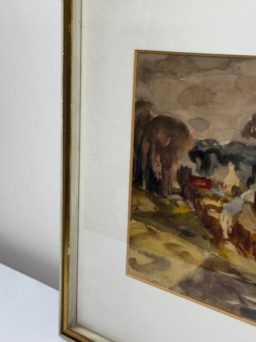 PAINTING LANDSCAPE TEMPLE VILLAGE BY SIR WILLIAM GEORGE GILLIES - ADDITIONAL PHOTO 2