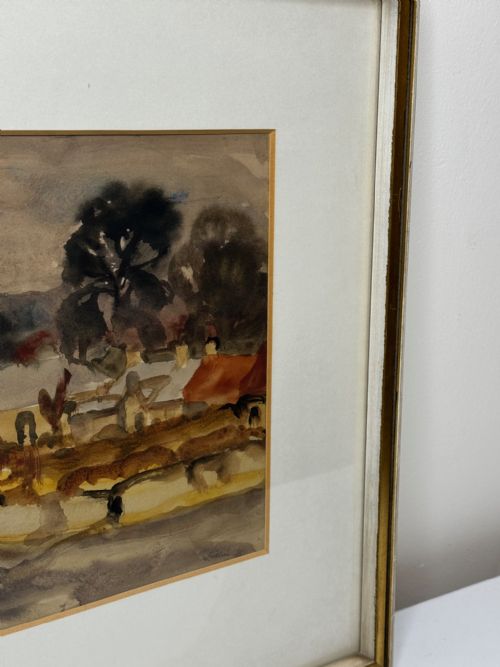 PAINTING LANDSCAPE TEMPLE VILLAGE BY SIR WILLIAM GEORGE GILLIES - ADDITIONAL PHOTO 3