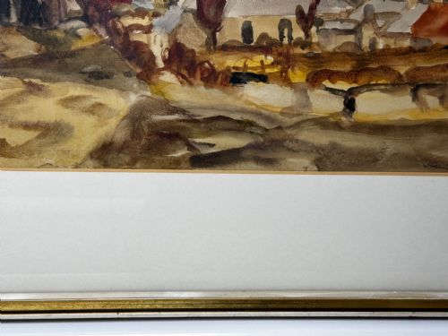 PAINTING LANDSCAPE TEMPLE VILLAGE BY SIR WILLIAM GEORGE GILLIES - ADDITIONAL PHOTO 4