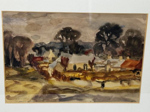 PAINTING LANDSCAPE TEMPLE VILLAGE BY SIR WILLIAM GEORGE GILLIES - ADDITIONAL PHOTO 5