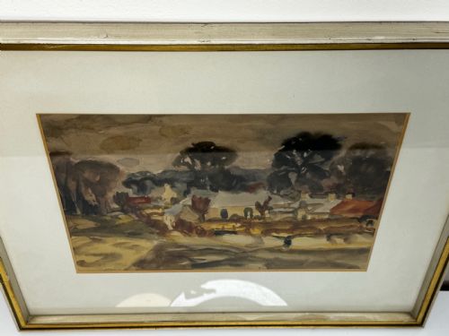 PAINTING LANDSCAPE TEMPLE VILLAGE BY SIR WILLIAM GEORGE GILLIES - ADDITIONAL PHOTO 6