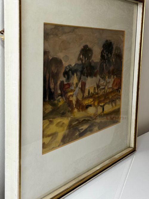 PAINTING LANDSCAPE TEMPLE VILLAGE BY SIR WILLIAM GEORGE GILLIES - ADDITIONAL PHOTO 12