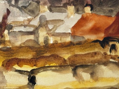 PAINTING LANDSCAPE TEMPLE VILLAGE BY SIR WILLIAM GEORGE GILLIES - ADDITIONAL PHOTO 13