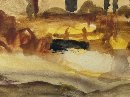 PAINTING LANDSCAPE TEMPLE VILLAGE BY SIR WILLIAM GEORGE GILLIES - ADDITIONAL PHOTO 19