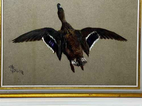 VICTORIAN PAINTING BIRDS TWO DUCKS FLYING AWAY BY THOMAS BLINKS - ADDITIONAL PHOTO 2