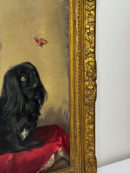 OIL PAINTING PEKINGESE DOG WATCHING BUTTERFLY PAUL DESMOND FITZGERALD - ADDITIONAL PHOTO 4
