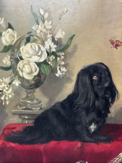 OIL PAINTING PEKINGESE DOG WATCHING BUTTERFLY PAUL DESMOND FITZGERALD - ADDITIONAL PHOTO 6