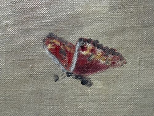 OIL PAINTING PEKINGESE DOG WATCHING BUTTERFLY PAUL DESMOND FITZGERALD - ADDITIONAL PHOTO 9