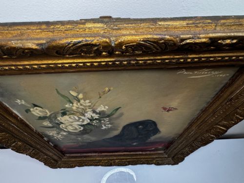 OIL PAINTING PEKINGESE DOG WATCHING BUTTERFLY PAUL DESMOND FITZGERALD - ADDITIONAL PHOTO 11