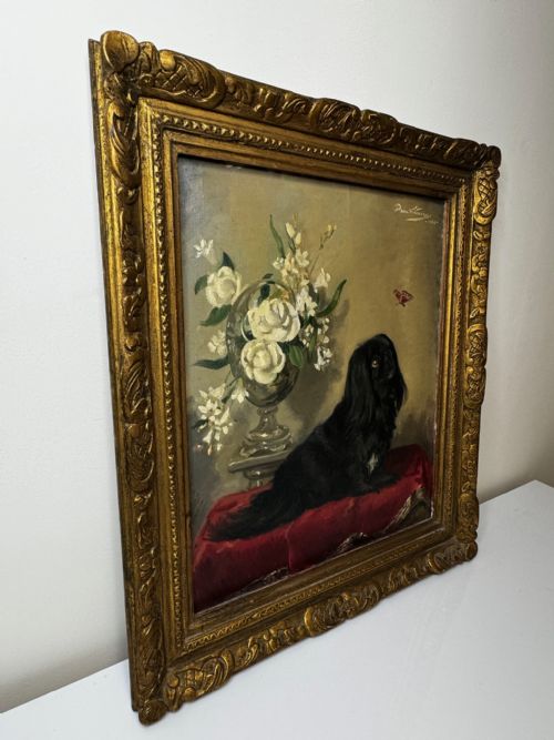 OIL PAINTING PEKINGESE DOG WATCHING BUTTERFLY PAUL DESMOND FITZGERALD - ADDITIONAL PHOTO 22