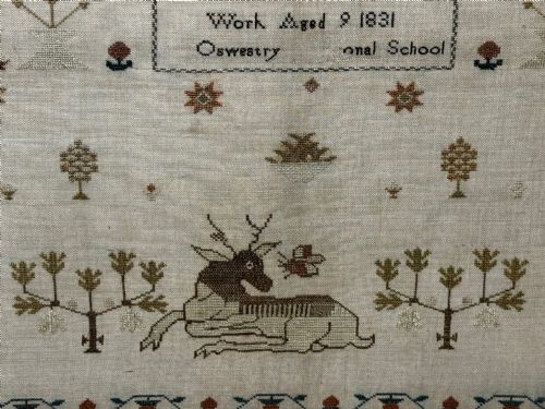 19TH CENTURY TAPESTRY SAMPLER BY RACHEL 1831 OSWESTRY NATIONAL SCHOOL - ADDITIONAL PHOTO 4