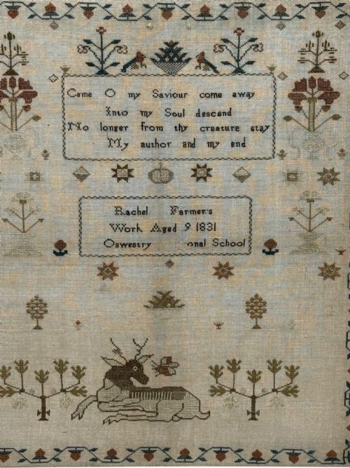 19TH CENTURY TAPESTRY SAMPLER BY RACHEL 1831 OSWESTRY NATIONAL SCHOOL - ADDITIONAL PHOTO 10