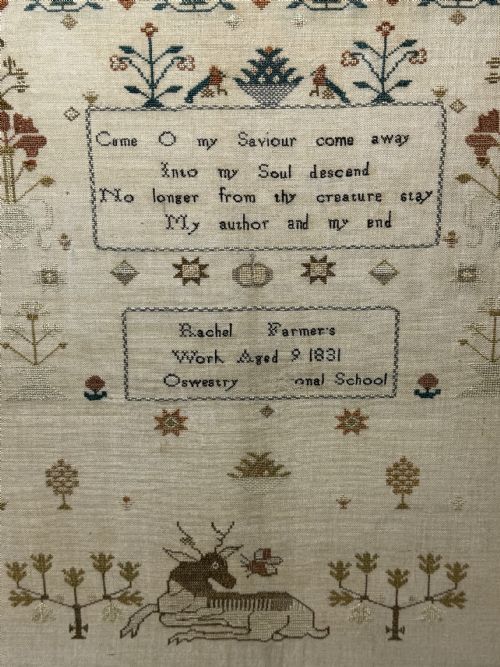 19TH CENTURY TAPESTRY SAMPLER BY RACHEL 1831 OSWESTRY NATIONAL SCHOOL - ADDITIONAL PHOTO 11