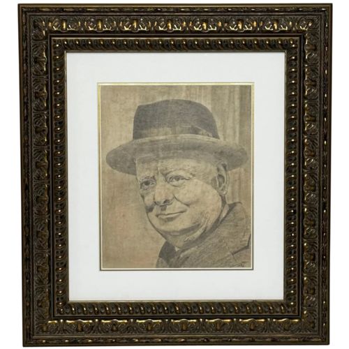 ww2 wartime portrait drawing prime minister leonard winston churchill - CATEGORY: ANTIQUE ART - DATED 1940