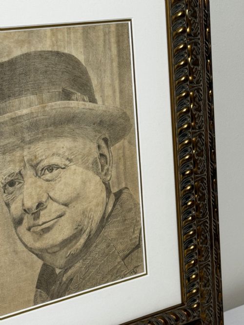 WW2 WARTIME PORTRAIT DRAWING PRIME MINISTER LEONARD WINSTON CHURCHILL - ADDITIONAL PHOTO 2
