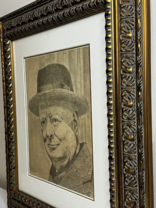 WW2 WARTIME PORTRAIT DRAWING PRIME MINISTER LEONARD WINSTON CHURCHILL - ADDITIONAL PHOTO 11