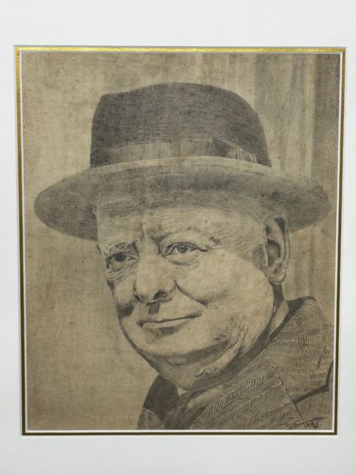 WW2 WARTIME PORTRAIT DRAWING PRIME MINISTER LEONARD WINSTON CHURCHILL - ADDITIONAL PHOTO 12