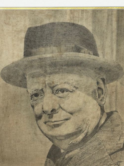 WW2 WARTIME PORTRAIT DRAWING PRIME MINISTER LEONARD WINSTON CHURCHILL - ADDITIONAL PHOTO 13