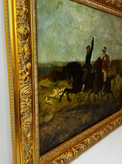 FRENCH HUNTSMAN OIL PAINTING HOT PURSUIT BY GUILLAUME URBAN RGAMEY - ADDITIONAL PHOTO 6