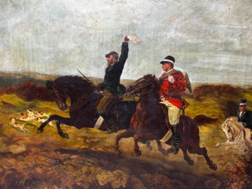 FRENCH HUNTSMAN OIL PAINTING HOT PURSUIT BY GUILLAUME URBAN RGAMEY - ADDITIONAL PHOTO 11