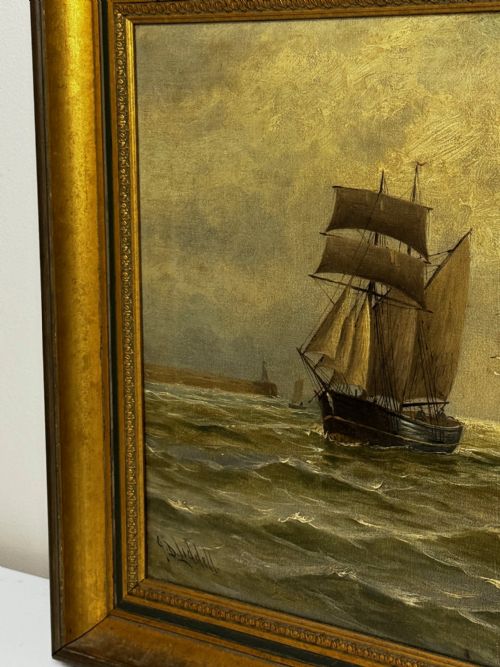 OIL PAINTING ON TYNE GROYNE HERD LIGHTHOUSE BY JOHN DAVISON LIDDELL - ADDITIONAL PHOTO 2