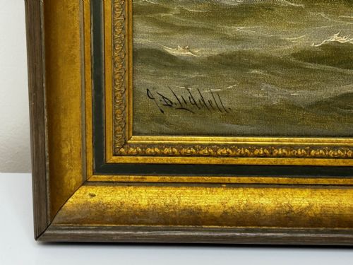 OIL PAINTING ON TYNE GROYNE HERD LIGHTHOUSE BY JOHN DAVISON LIDDELL - ADDITIONAL PHOTO 7