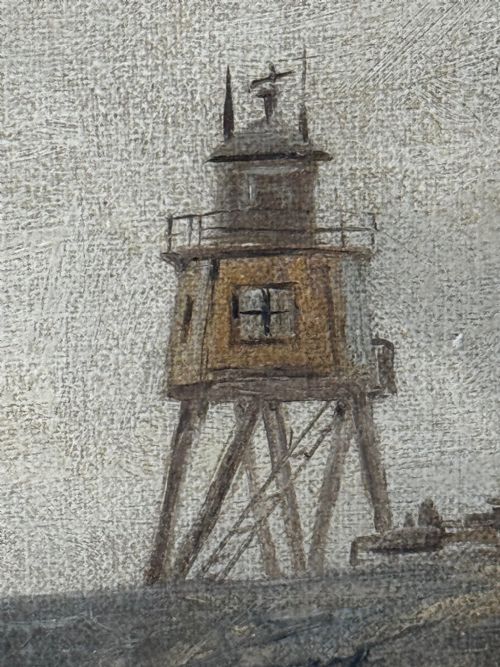 OIL PAINTING ON TYNE GROYNE HERD LIGHTHOUSE BY JOHN DAVISON LIDDELL - ADDITIONAL PHOTO 10