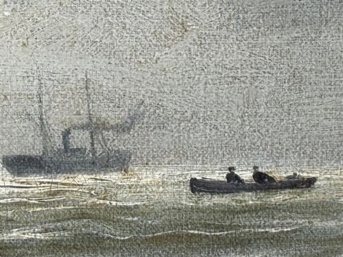 OIL PAINTING ON TYNE GROYNE HERD LIGHTHOUSE BY JOHN DAVISON LIDDELL - ADDITIONAL PHOTO 12