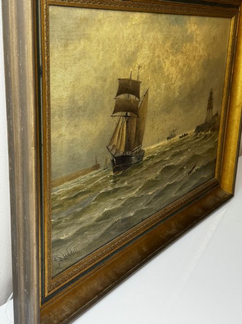 OIL PAINTING ON TYNE GROYNE HERD LIGHTHOUSE BY JOHN DAVISON LIDDELL - ADDITIONAL PHOTO 28