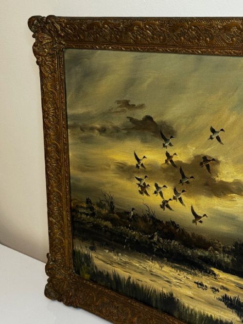 OIL PAINTING CANADIAN DUCKS PINTAILS FLUSHED OUT DUCK DUCK GO - ADDITIONAL PHOTO 3