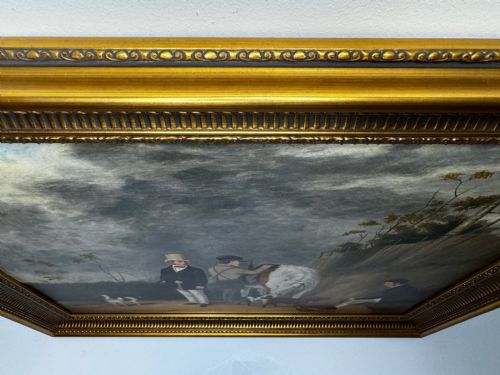 HUNTING PARTY OIL PAINTING LORD WITH PURDEY IN GREY TOP HAT DOGS - ADDITIONAL PHOTO 6