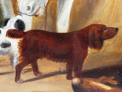 HUNTING PARTY OIL PAINTING LORD WITH PURDEY IN GREY TOP HAT DOGS - ADDITIONAL PHOTO 15