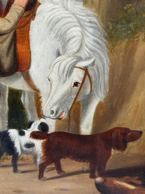 HUNTING PARTY OIL PAINTING LORD WITH PURDEY IN GREY TOP HAT DOGS - ADDITIONAL PHOTO 22
