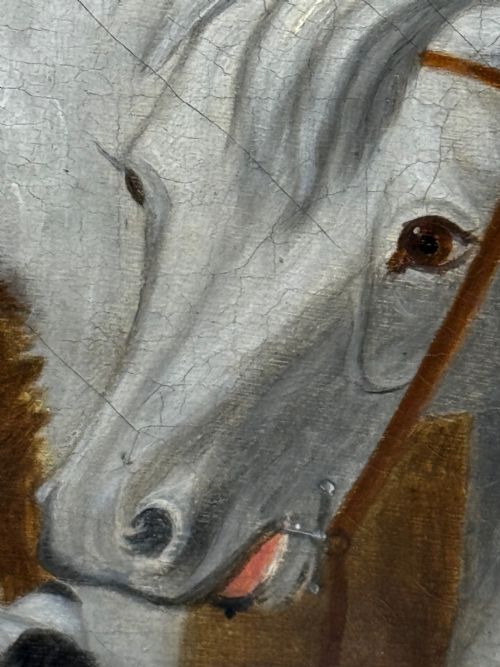 HUNTING PARTY OIL PAINTING LORD WITH PURDEY IN GREY TOP HAT DOGS - ADDITIONAL PHOTO 24