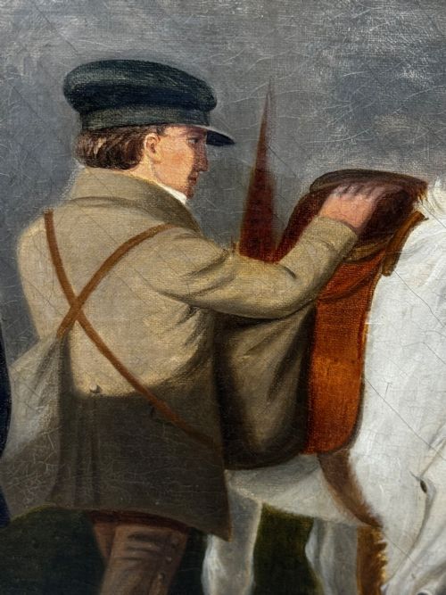 HUNTING PARTY OIL PAINTING LORD WITH PURDEY IN GREY TOP HAT DOGS - ADDITIONAL PHOTO 28