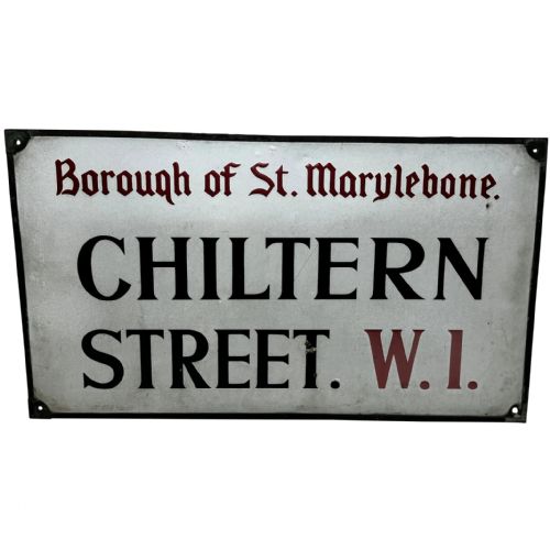 enamel london road sign borough of st marylebone chiltern street w1 - CATEGORY: ANTIQUE MISCELLANEOUS - DATED EDWARDIAN