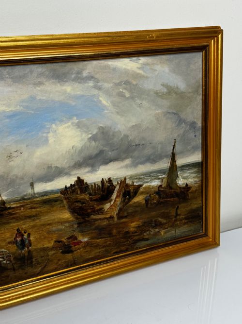OIL PAINTING SHIPS HULK WRECK MORETON BEACH WIRRAL LEASOWE LIGHTHOUSE - ADDITIONAL PHOTO 1