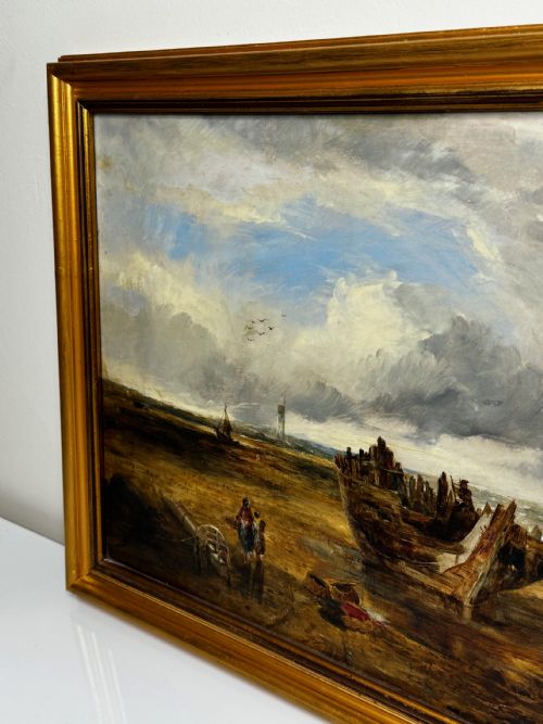 OIL PAINTING SHIPS HULK WRECK MORETON BEACH WIRRAL LEASOWE LIGHTHOUSE - ADDITIONAL PHOTO 3