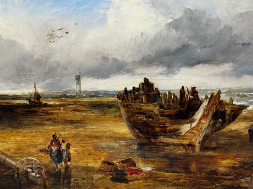OIL PAINTING SHIPS HULK WRECK MORETON BEACH WIRRAL LEASOWE LIGHTHOUSE - ADDITIONAL PHOTO 9