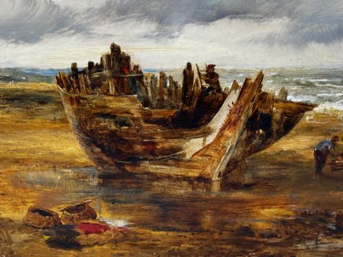 OIL PAINTING SHIPS HULK WRECK MORETON BEACH WIRRAL LEASOWE LIGHTHOUSE - ADDITIONAL PHOTO 10