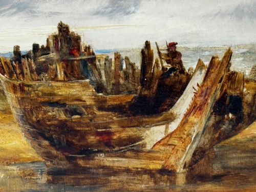 OIL PAINTING SHIPS HULK WRECK MORETON BEACH WIRRAL LEASOWE LIGHTHOUSE - ADDITIONAL PHOTO 18