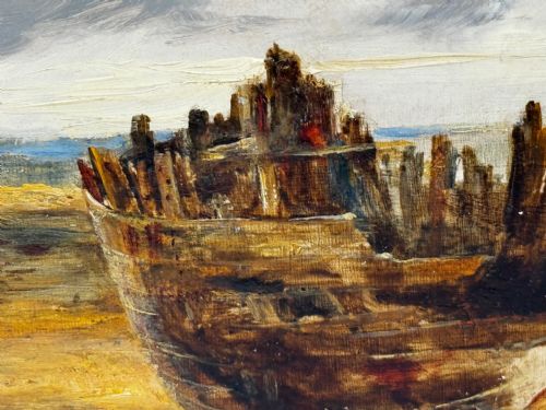 OIL PAINTING SHIPS HULK WRECK MORETON BEACH WIRRAL LEASOWE LIGHTHOUSE - ADDITIONAL PHOTO 19